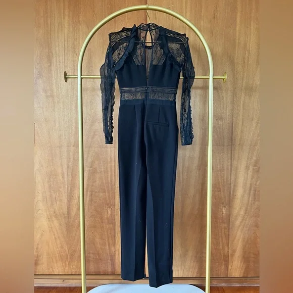 Self Portrait black lace paneled jumpsuit - Picture 2 of 7